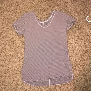 Short sleeve black & purple striped  V-neck